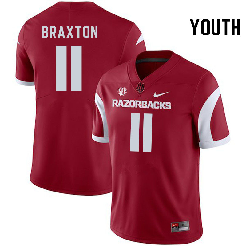 Youth #11 Jaylon Braxton Arkansas Razorbacks College Football Jerseys Stitched-Cardinal